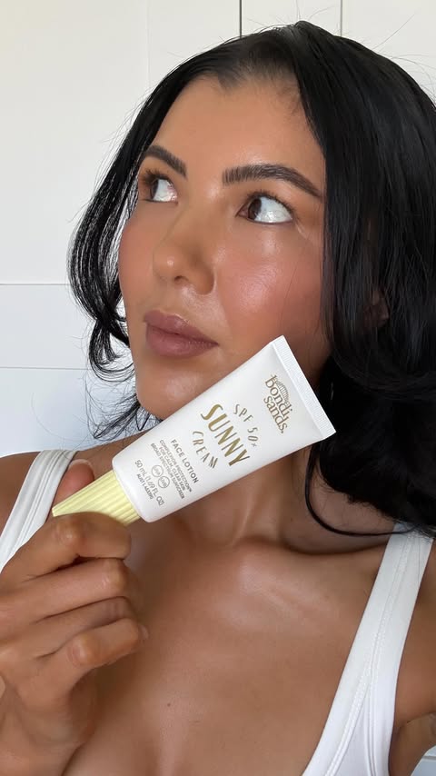 Instagram post by @sourmelo for Priceline. Caption reads: [...] drops spf 50+ face serum @bondisands....