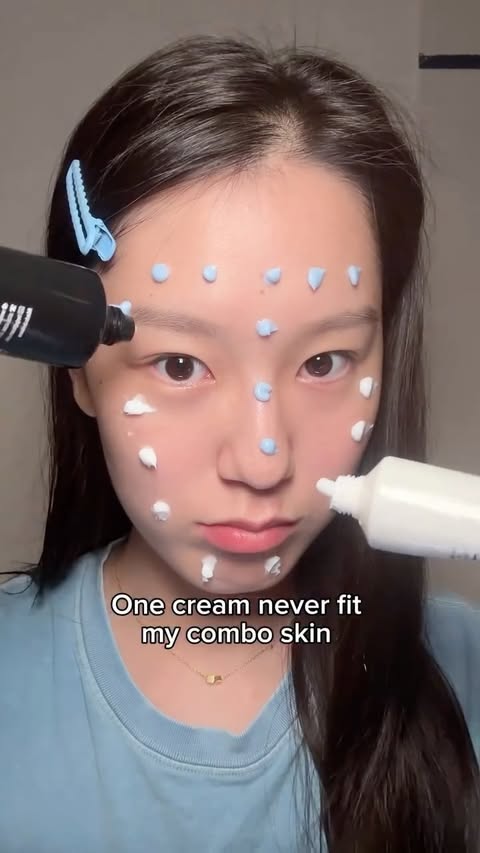 Instagram post by @blueyoobin for Dear, Klairs US. Caption reads: One cream never fit my combo skin ✨ 💙 T-zone / 🤍....
