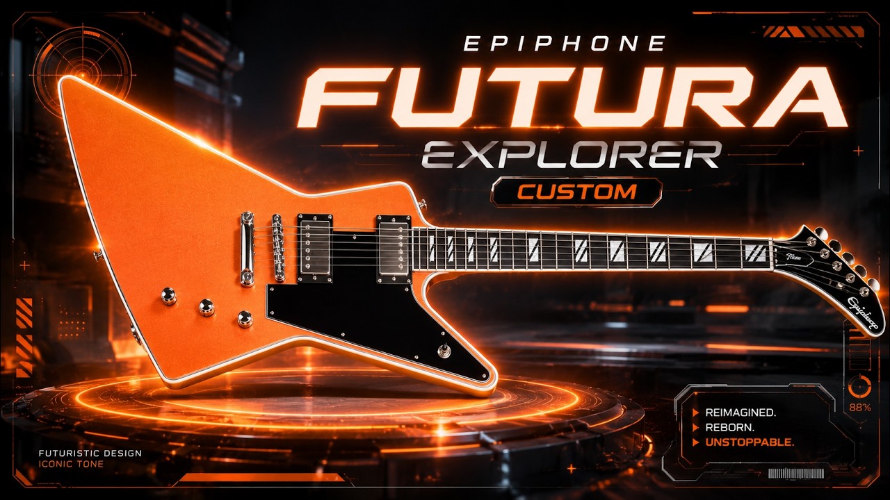 YouTube post by @LeonTodd for Sweetwater Integration. Caption reads: I Tried the Epiphone Futura Explorer Custom.