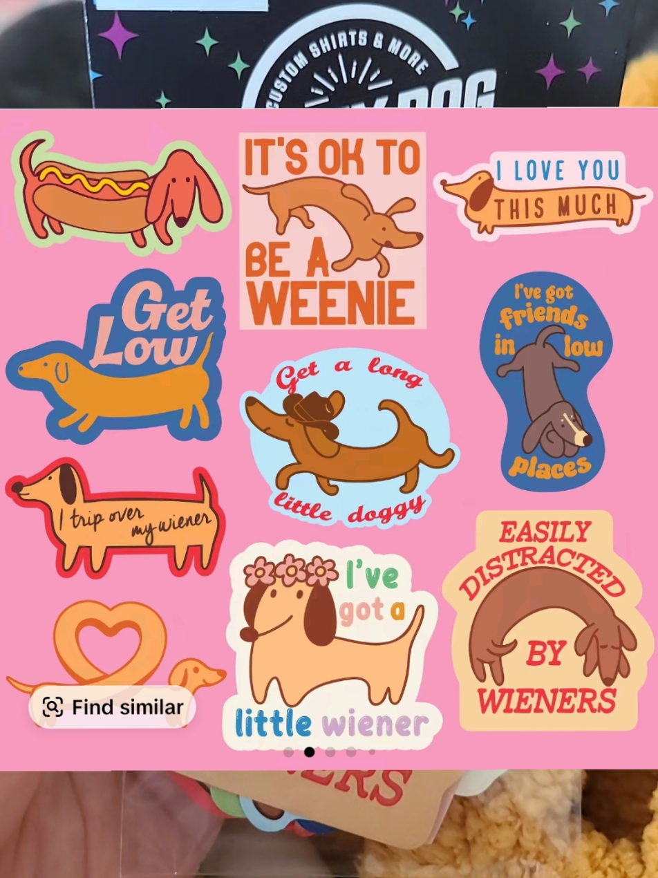 TikTok post by @furmom9 for Crazy Dog TShirts. Caption reads: [...] #dachshundstickers #dachshundlove @Crazy Dog....