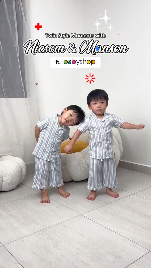 Instagram post by @twins.nicsommanson for Babyshop. Caption reads: Double the giggles, double the style — Nicsom &....