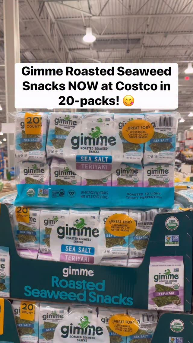 Instagram post by @costcobuys for Gimme Seaweed. Caption reads: 🙌🏼 Gimme Roasted Seaweed Snacks NOW at Costco in....