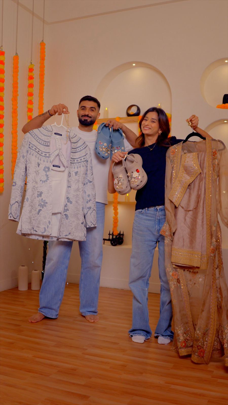 Instagram post by @mr.mnv for Crocs. Caption reads: We picked each other’s Festive look… safe to say,....