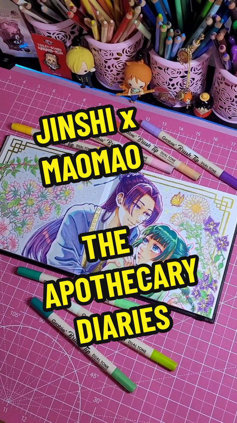 TikTok post by @stacie__draws for Grabie Art. Caption reads: 🐸✏️ Finshed coloring my anime fanart drawing of....