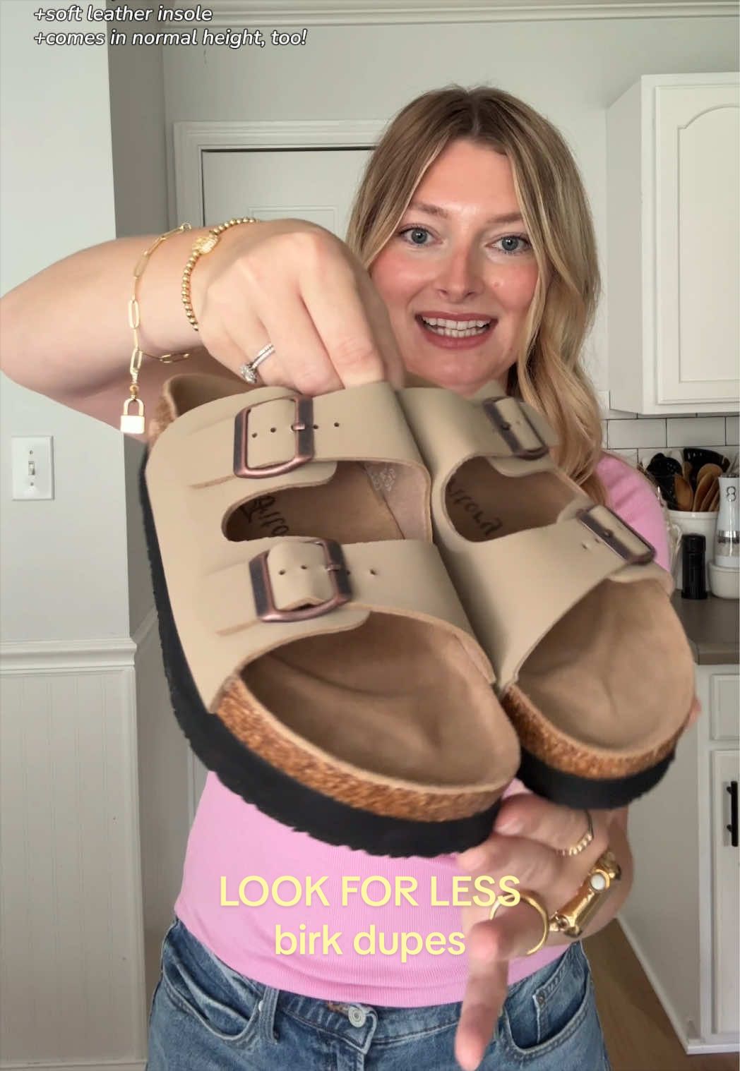 TikTok post by @bremariethompson for Fitory. Caption reads: [...] in every color!✨✨ #sandals #birkdupe #fitory....