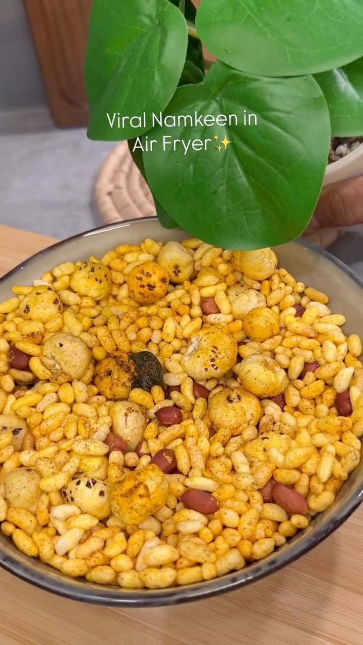 Instagram post by @saucyy_spoon for Swan Brand. Caption reads: This viral Indian namkeen recipe is flavorful,....