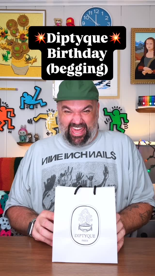 Instagram post by @gayfatfriend for Diptyque. Caption reads: I’m sorry for yelling😂I love this so much!!!....