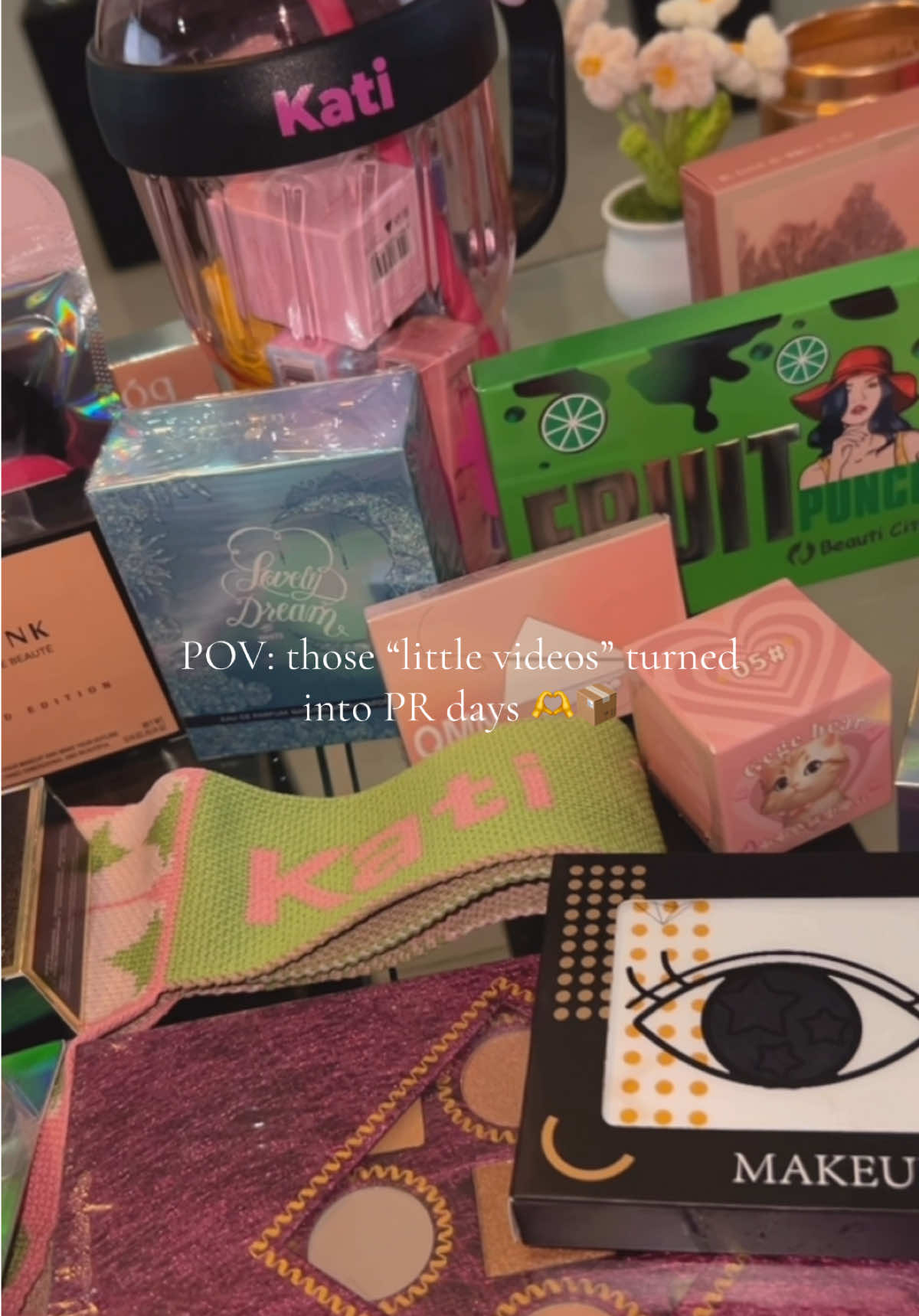 TikTok post by @gabrielleboyajian for Kati Beauty NYC. Caption reads: [...] e##freesamples##prhaul##tiktoksample@@Kati....