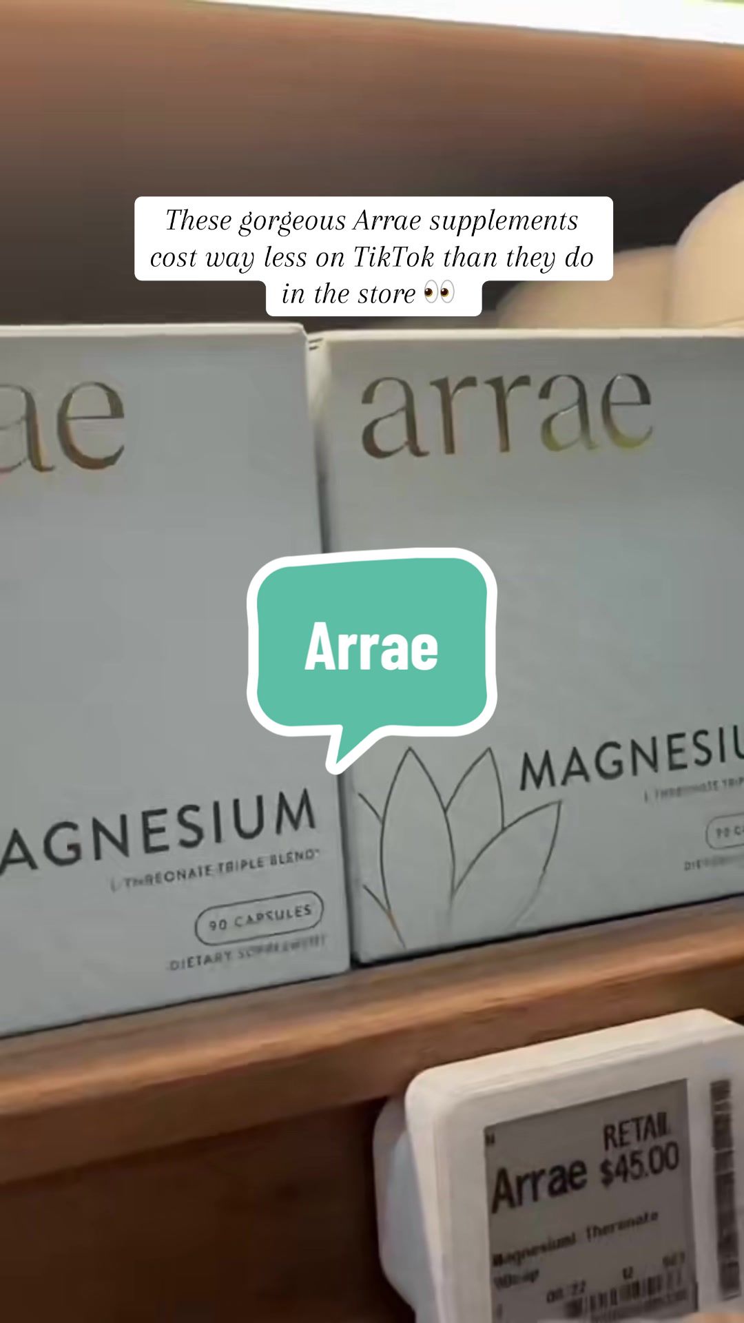 TikTok post by @itsrachelcore for Arrae. Caption reads: Why buy Arrae at Erewhon when you can buy it [...].