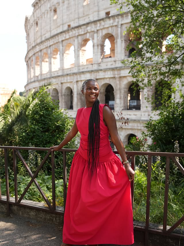 Instagram post by @iamasajolly for Rent the Runway. Caption reads: [...] Pinch me I’m in Rome!!!! I’m wearing....