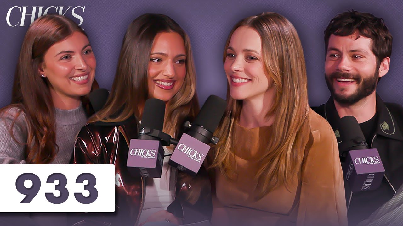 YouTube post by @ChicksintheOffice for Nutrafol. Caption reads: RACHEL MCADAMS & DYLAN O'BRIEN INTERVIEW.