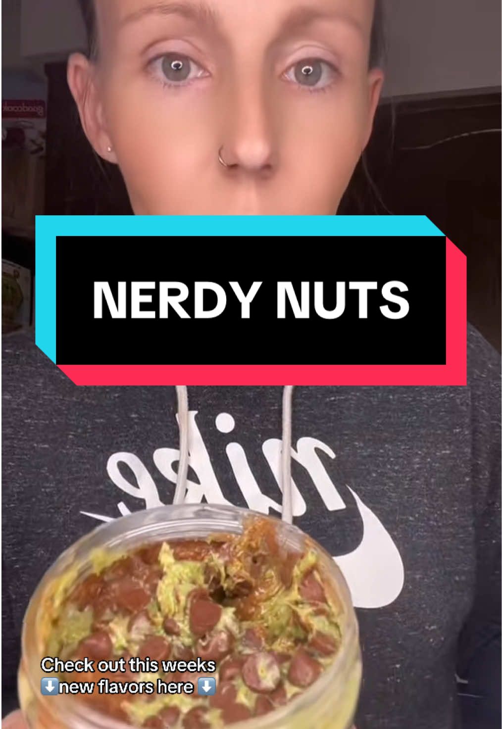 TikTok post by @just_c.j for Nerdy Nuts. Caption reads: [...] flavors are in the cart ! #nerdynuts....