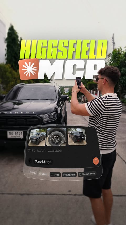 Instagram post by @keanu.visuals for Higgsfield AI. Caption reads: This thumbnail trick is crazy🤯 I use @claudeai....