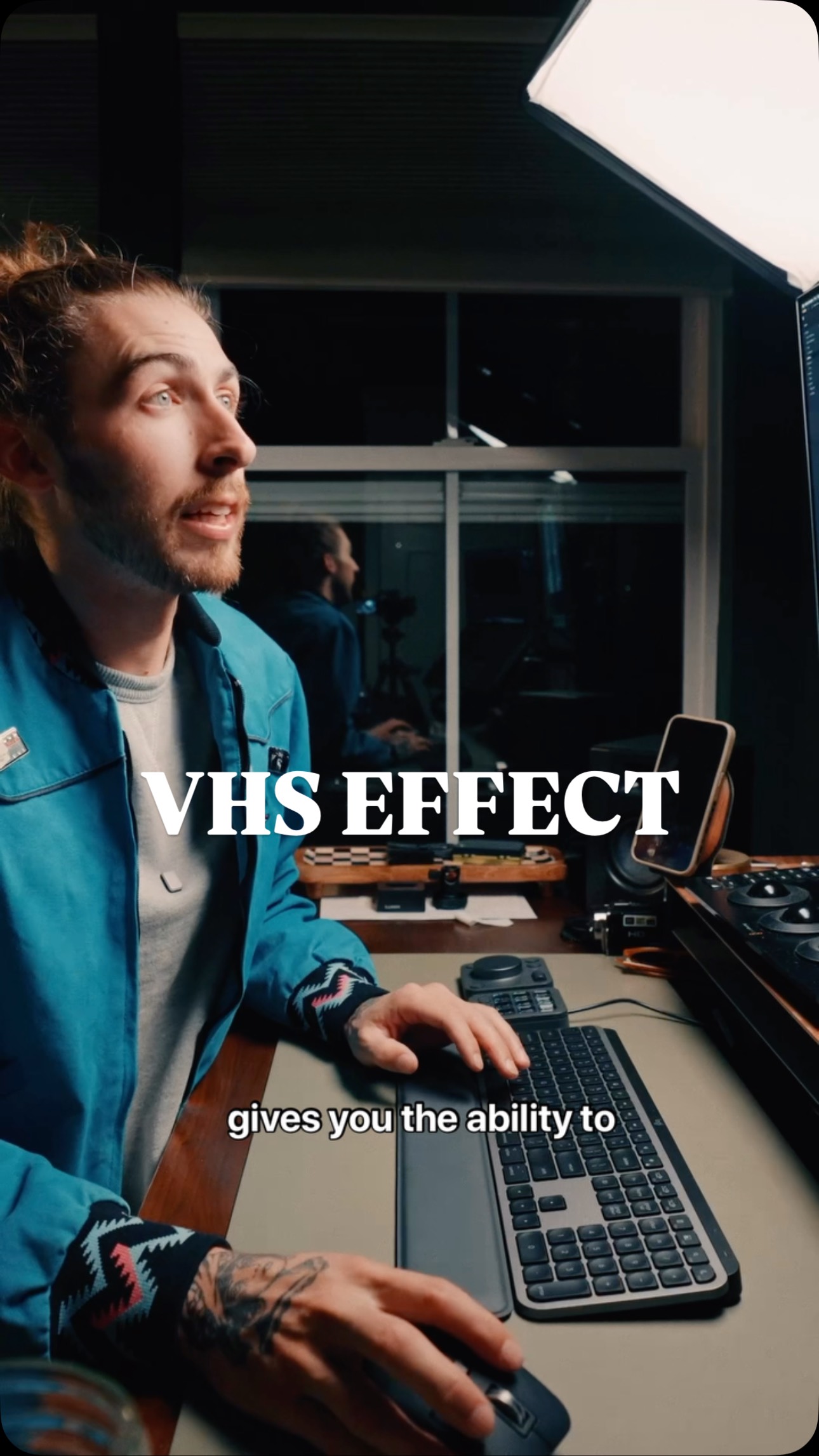 Instagram post by @bradybessette for Motion Array. Caption reads: I just found an organic looking VHS effect on....