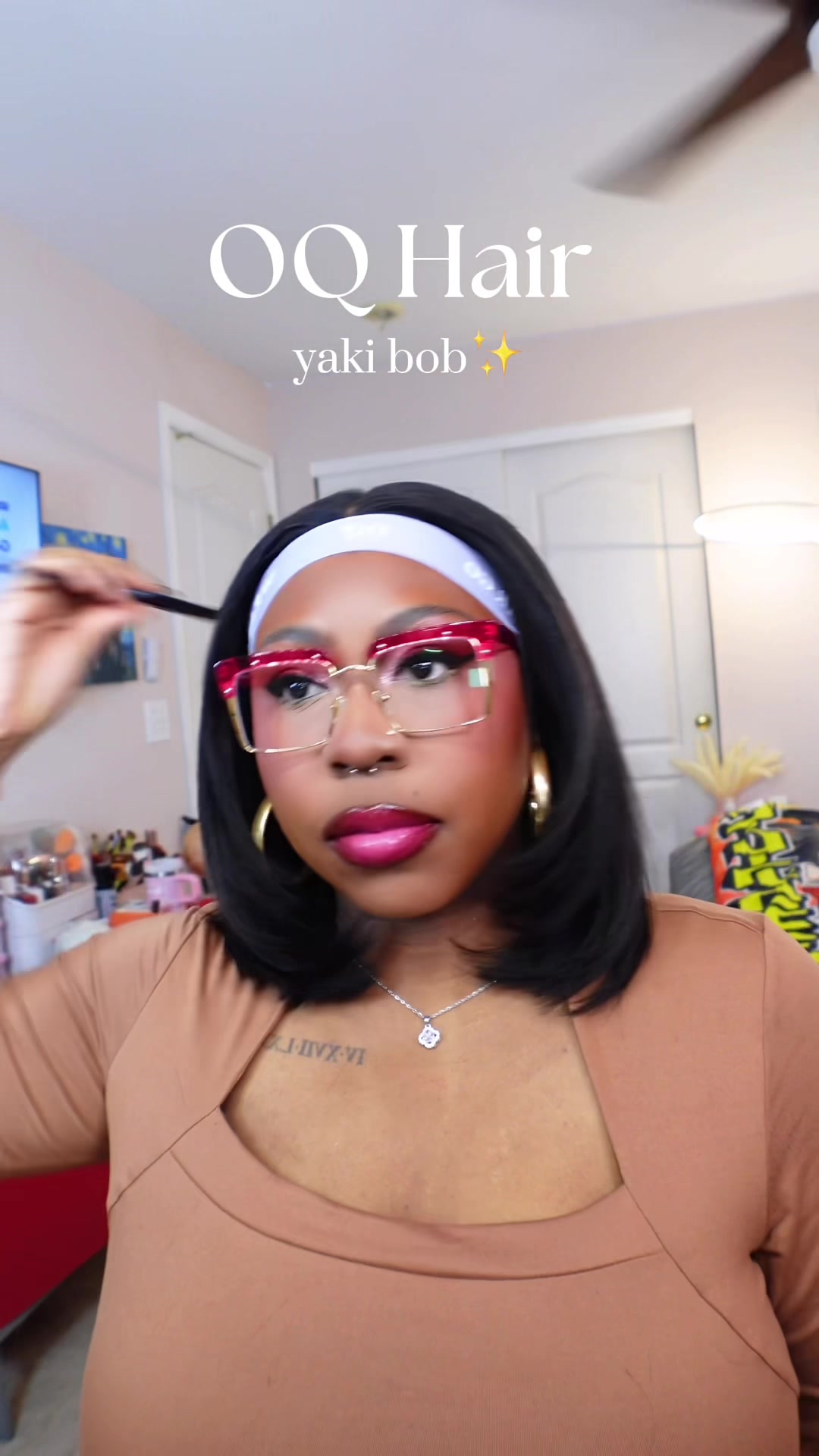 TikTok post by @natblossoms for OQHAIR. Caption reads: This @OQHAIR Yaki bob wig hasn’t rested since I....