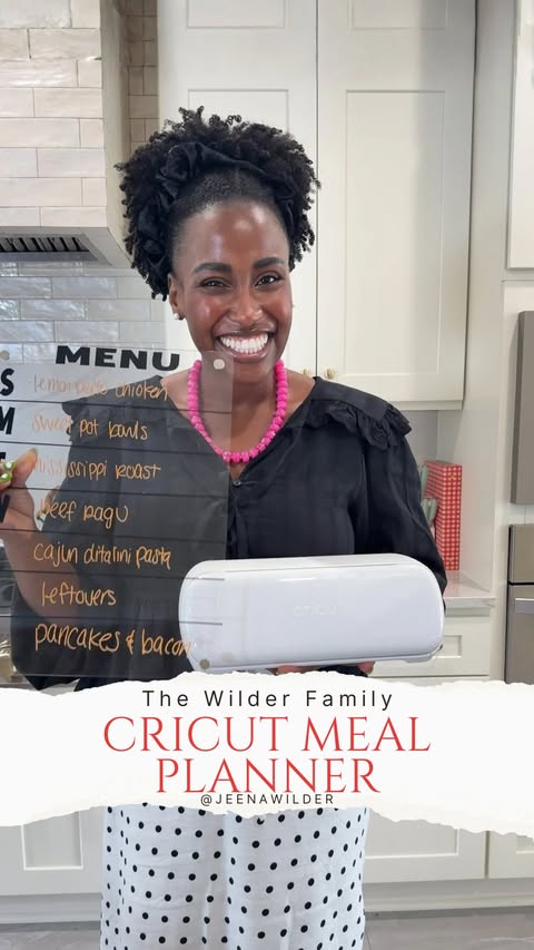 Instagram post by @jeenawilder for Cricut. Caption reads: [...] to a full-on, meal planning board! #ad....