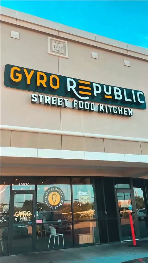 Instagram post by @gyrorepublicus for The Houstonian. Caption reads: 🥙 Houston, if you love bold Mediterranean....