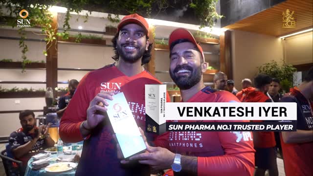 Instagram post by @royalchallengers.bengaluru for Sun Pharma. Caption reads: [...] 𝘗𝘭𝘢𝘺𝘦𝘳 of the Match. ❤️....