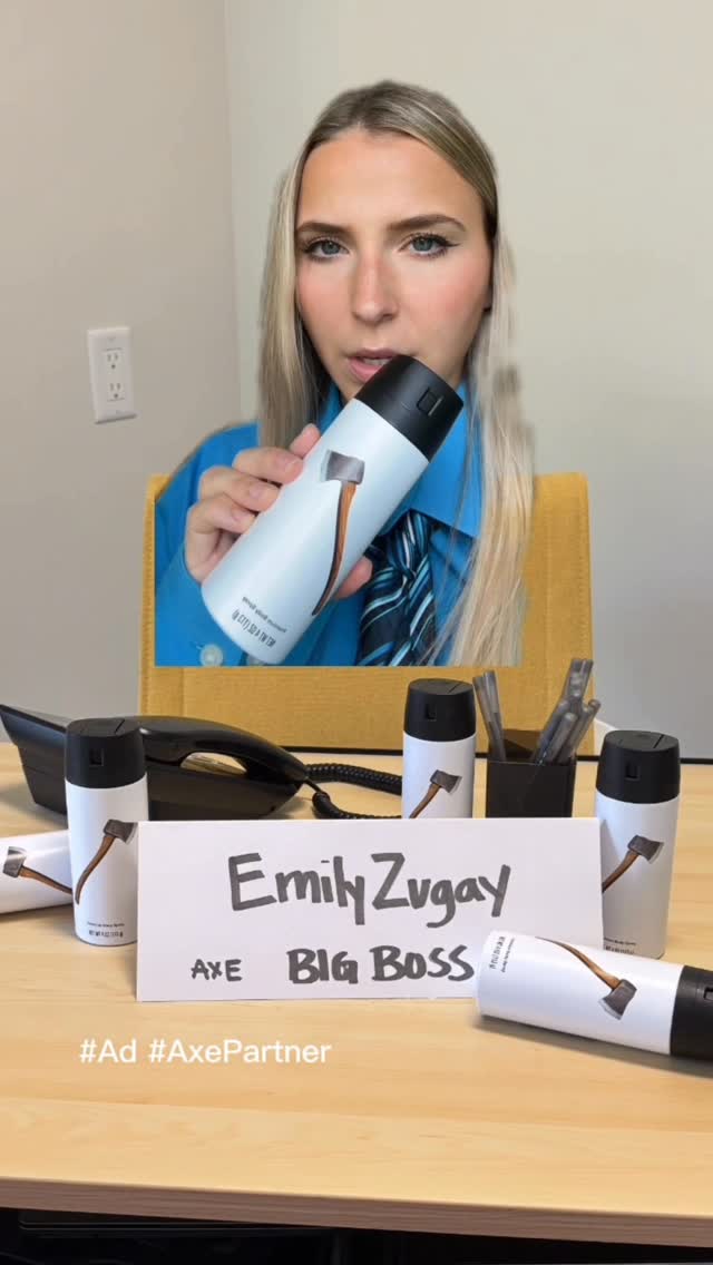 Instagram post by @emilyzugay for AXE. Caption reads: My logos look and smell good. Go get YOURS from....