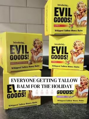 TikTok post by @imjoymiranda for Evil Goods. Caption reads: Tallow Skincare 🧴🧴🧴🧴#skincare #evilgoods....