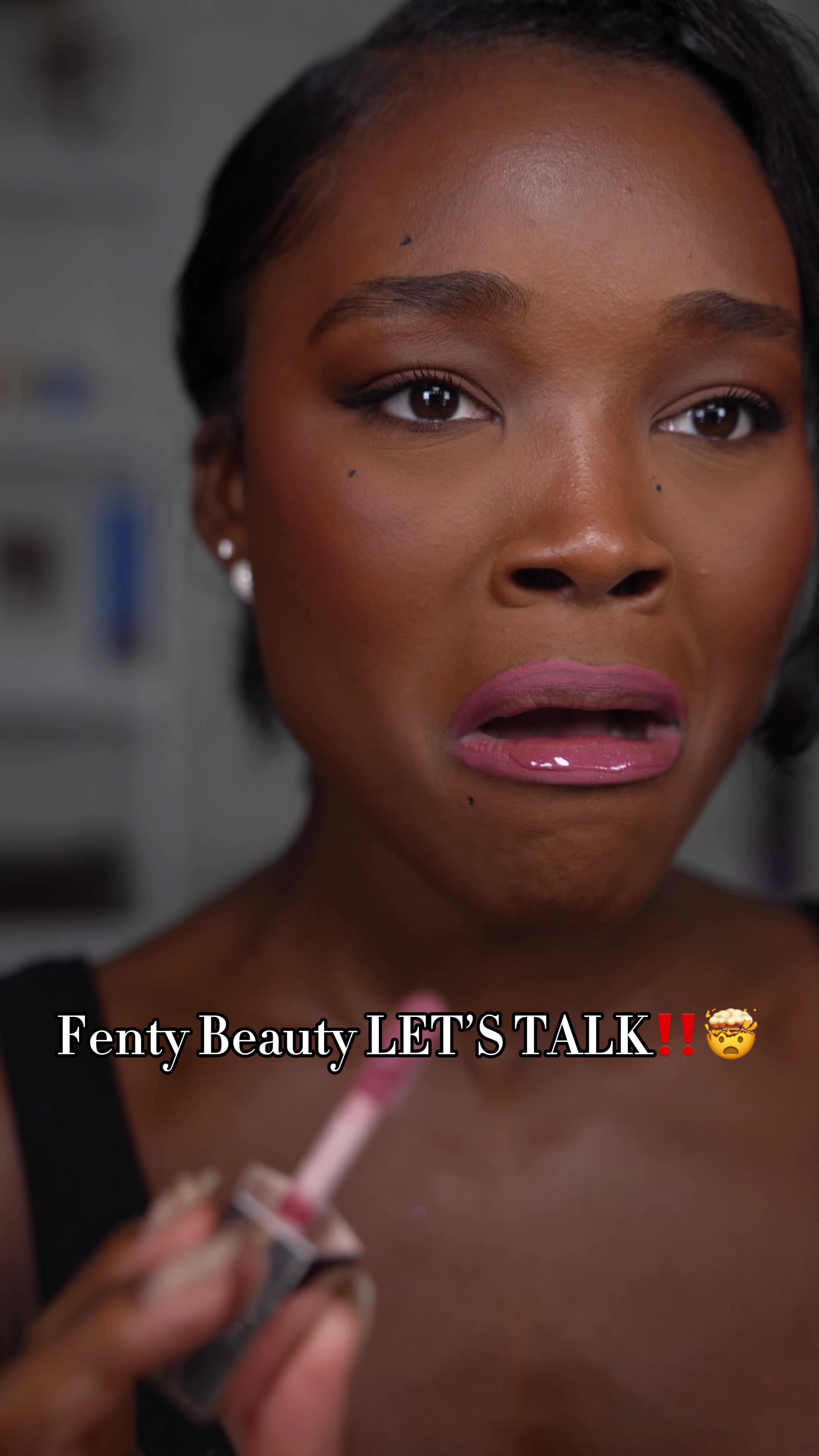 TikTok post by @melinda_melrose for Fenty Beauty. Caption reads: hey @Fenty Beauty let’s talk about these gloss....