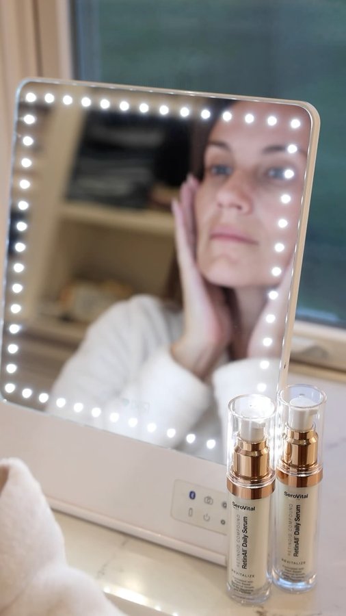 Instagram post by @angelalanter for serovital. Caption reads: [...] skincare. I love that I can count on....