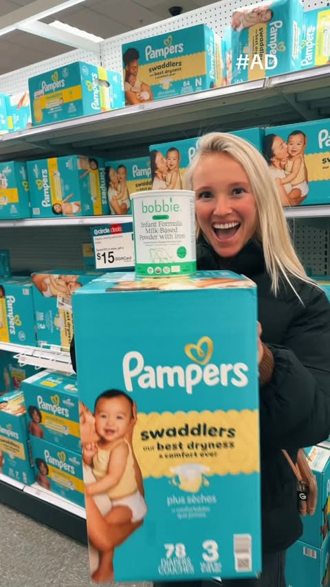 Instagram post by @emilyjacoutot for Bobbie. Caption reads: [...] for Christmas this year! @pampersus @bobbie....