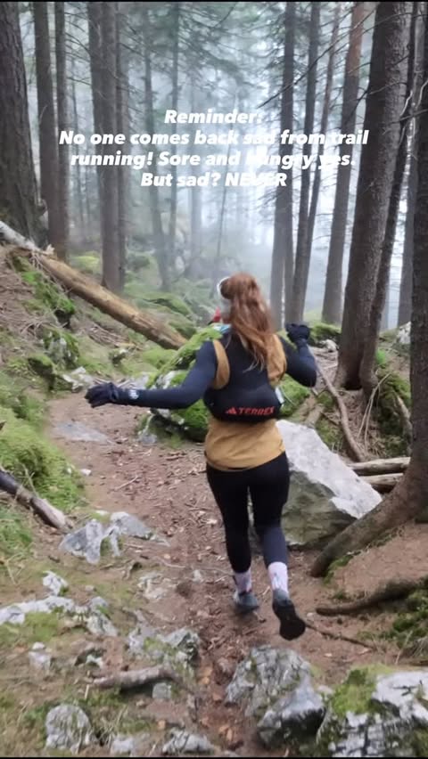 Instagram post by @berg.n.trail.girl for adidas TERREX. Caption reads: [...] NEVER! 👎 😜 #trailrunning #trails....