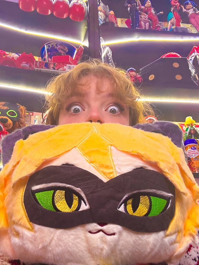 Instagram post by @akumatizedcamembert for Plushshop. Caption reads: [...] FAVORITE CAT FELLA RN 😭 Thank you to....