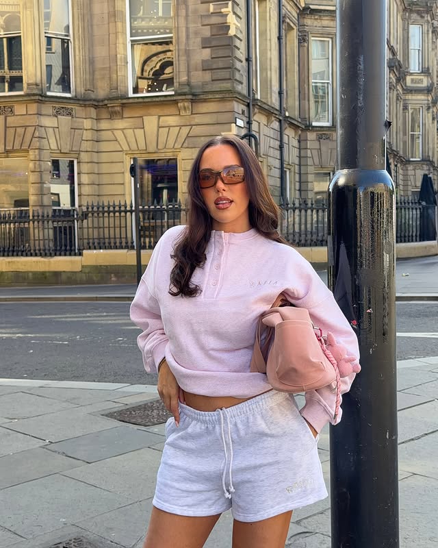 Instagram post by @charlottelaverickx for KAIIA. Caption reads: sweat short season 💞 @kaiiathelabel CHARLOTTE15....