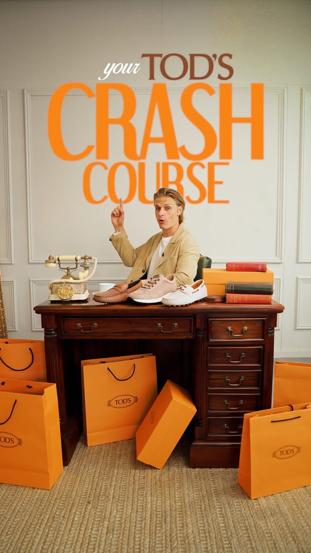 Instagram post by @hugomacwood for Tod's. Caption reads: Your Crash Course in summer shoes @tods #tods #ad.