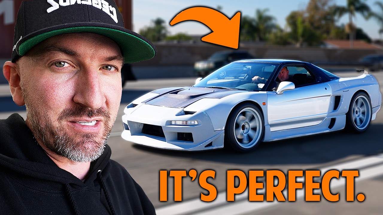 YouTube post by @DailyDrivenExotics for ROKFORM. Caption reads: FIRST DRIVE IN MY RESTORED WIDEBODY NSX!.