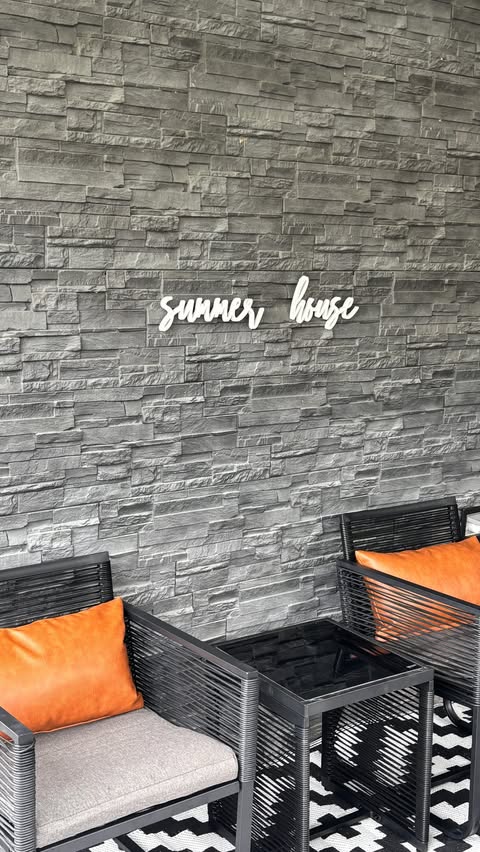 Instagram post by @outsunny_ca for Aosom. Caption reads: #ad Patio refresh ✨ The back deck at the cottage....