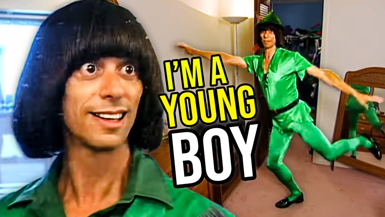 YouTube post by @CinnamonToastKen for Rocket Money. Caption reads: 50 Year Old Man Obsessed With Being Peter Pan (and....