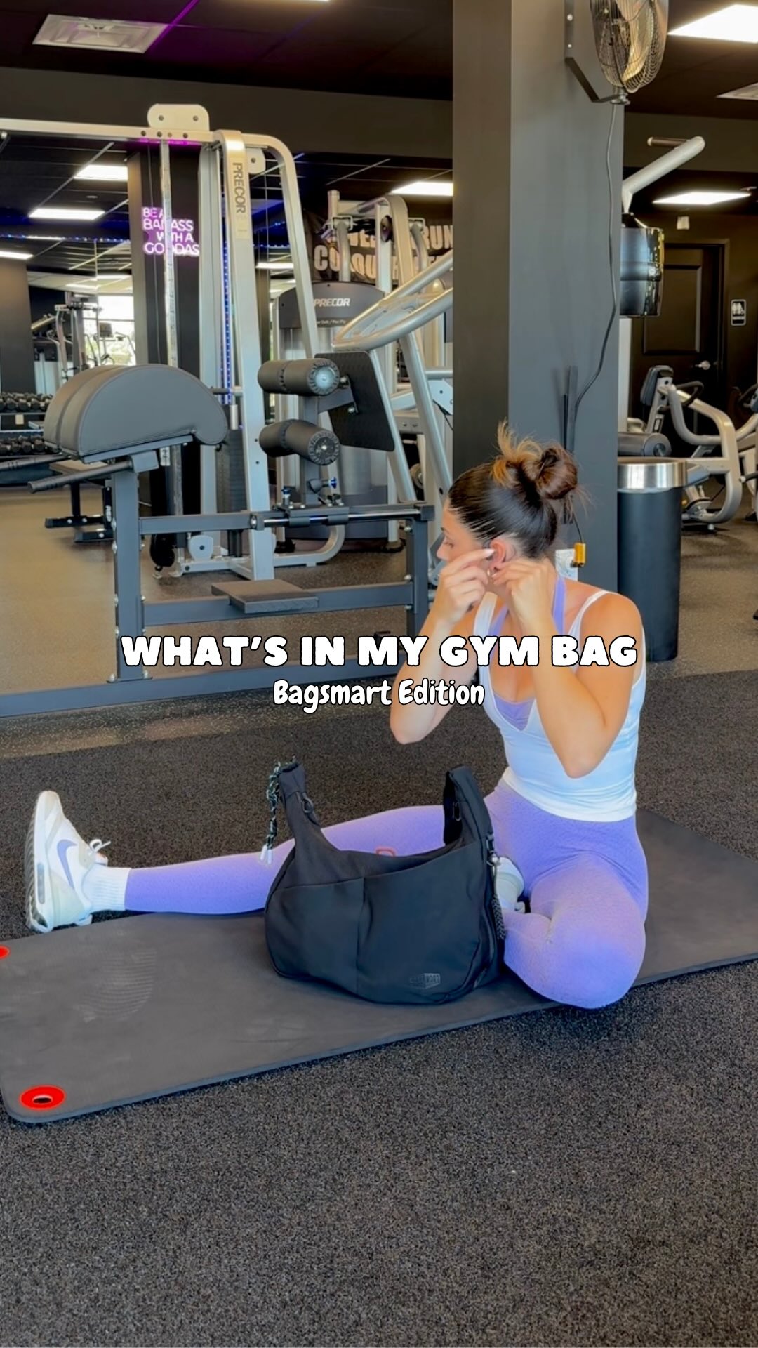 Instagram post by @bodybykb_ for BAGSMART. Caption reads: Because we need a #bagsmart gym bag that does it....