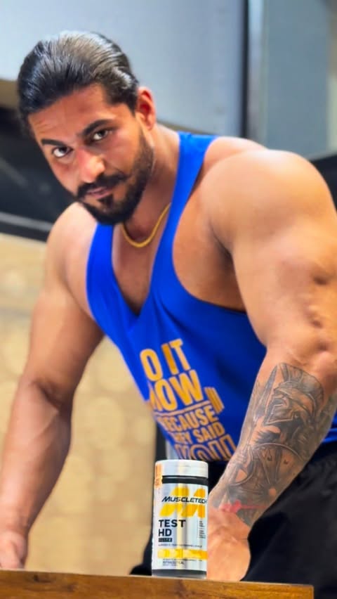 Instagram post by @vishal_rajput26 for MuscleTech. Caption reads: [...] get serious, your support should too.....
