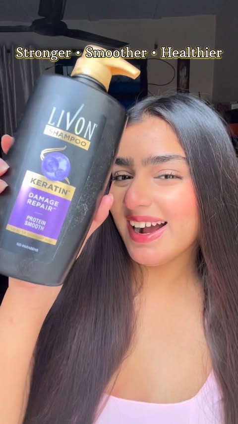 Instagram post by @btw_its_anshu98 for Livon. Caption reads: I had to try the Livon Keratin Shampoo… and now I....