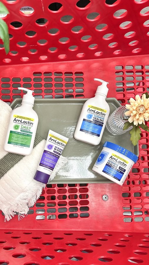 Instagram post by @shesattarget for AmLactin. Caption reads: [...] the 🔗 to my skincare must haves from....