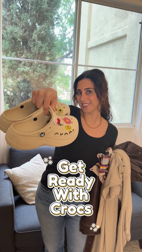 Instagram post by @bluederrr for collAble. Caption reads: GRWM for a cozy coffee run — comfy fit, @crocs on,....