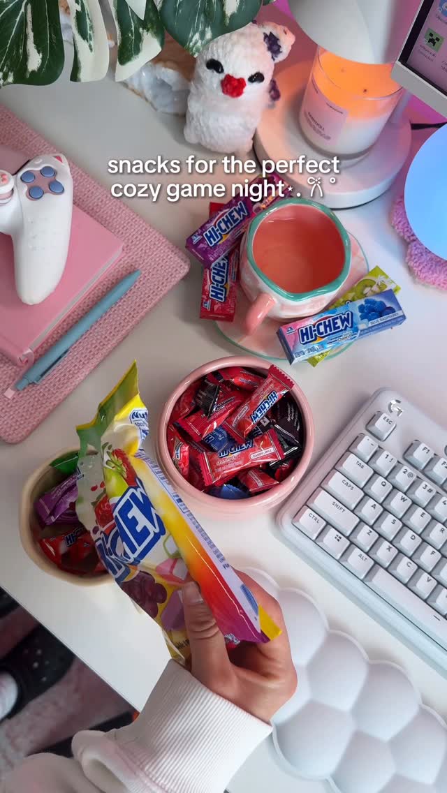 Instagram post by @marileighjo for HI-CHEW. Caption reads: Snacks are the most important part of gaming &....