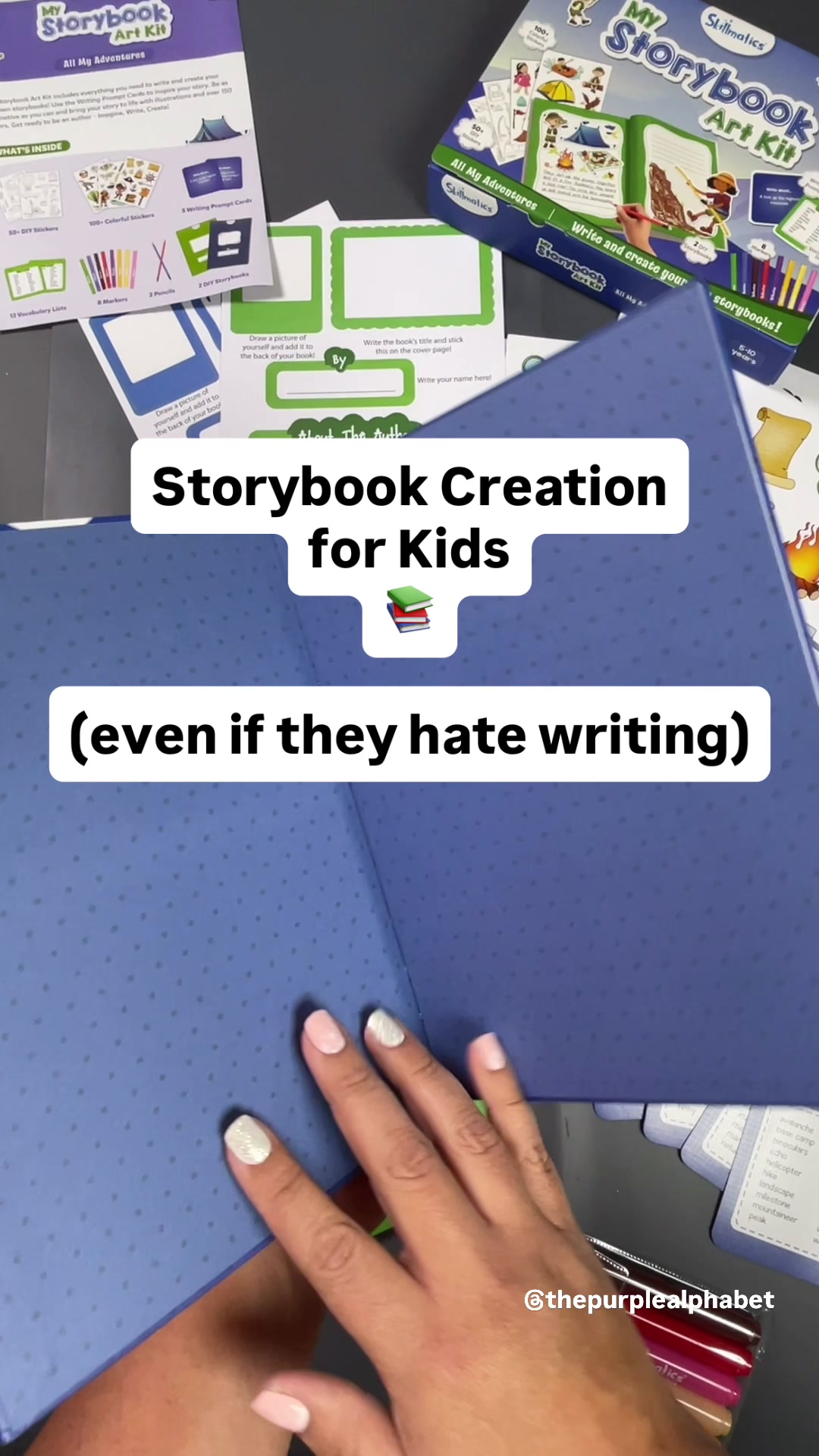 TikTok post by @thepurplealphabet for Skillmatics. Caption reads: [...] filling the pages with illustrations.....