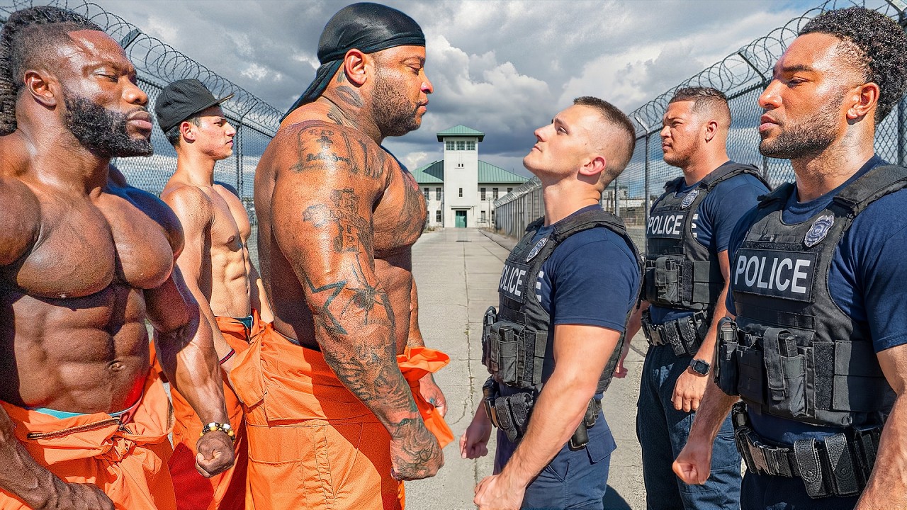 YouTube post by @JesseJamesWest for Gorilla Mind. Caption reads: Prisoners vs. Cops - (Who’s Stronger?).