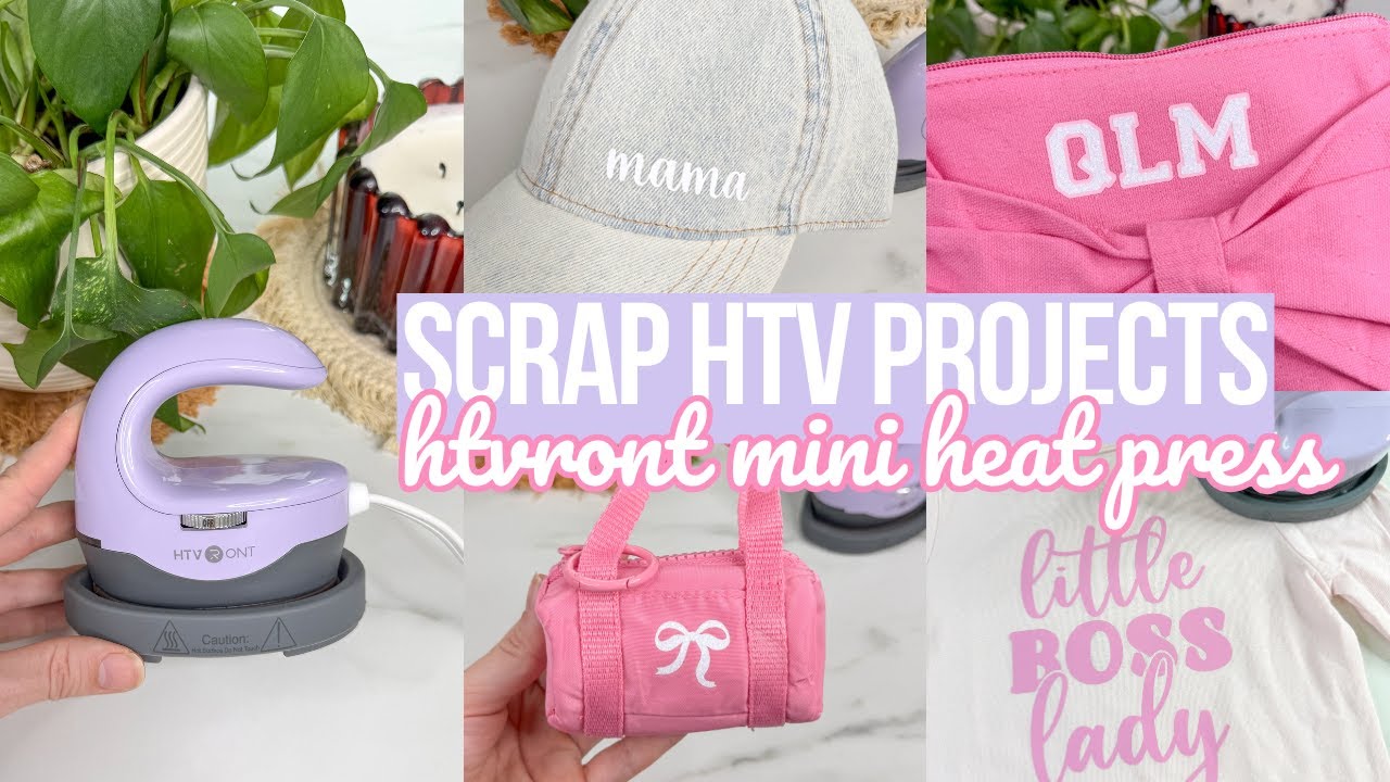 YouTube post by @KaylasCricutCreations for TeckWrapcraft. Caption reads: SCRAP HTV PROJECTS USING HTVRONT'S NEW H1 MINI....