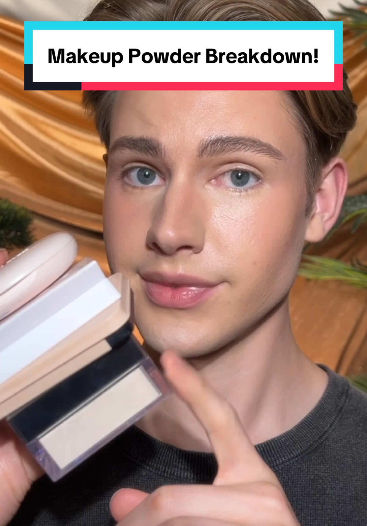 TikTok post by @trevorbarrett for Fenty Beauty. Caption reads: [...]  Camo  Blotting Powder: @Fenty Beauty....