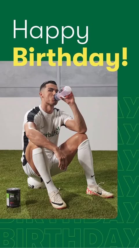 Instagram post by @herbalife.slovenija for Herbalife. Caption reads: Happy birthday, @cristiano 🎉🎂 Your dedication,....