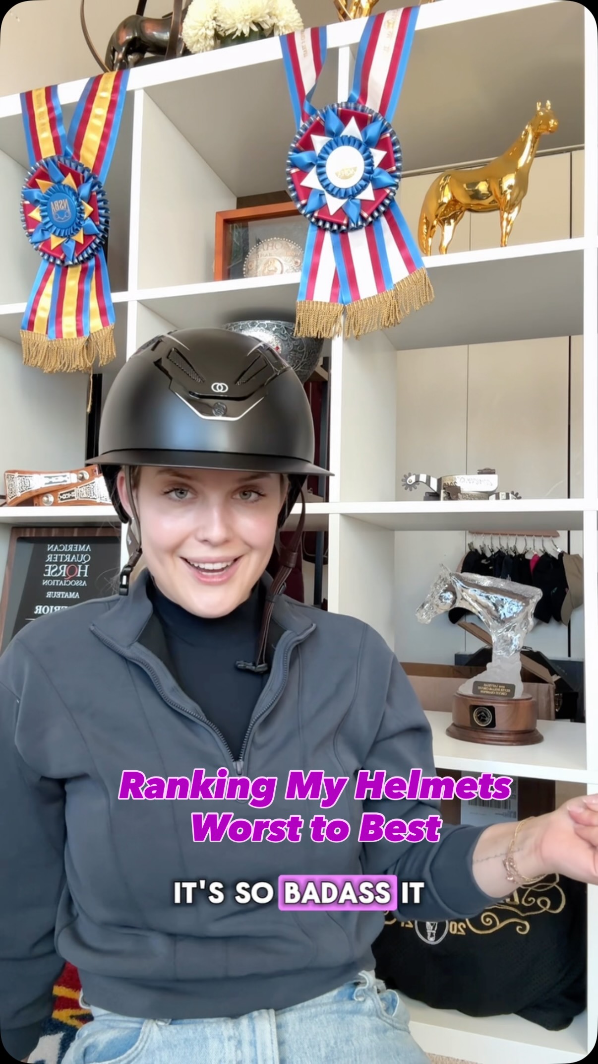 Instagram post by @madisontnequine for Corro Shop. Caption reads: Ranking my helmets from worst to best. Do you have....