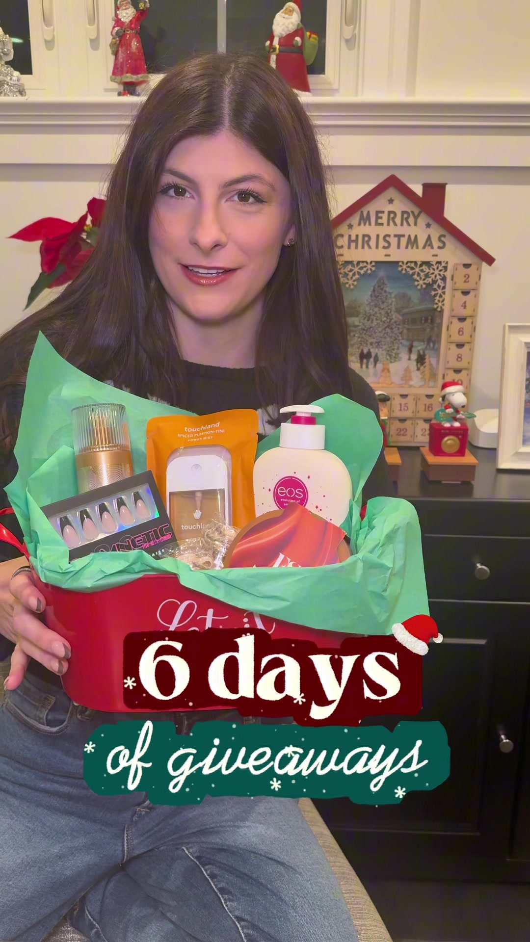 TikTok post by @shopwithemmie for Glamnetic. Caption reads: 🎁 6 DAYS OF GIVEAWAYS — last day! 🎁 Includes:....