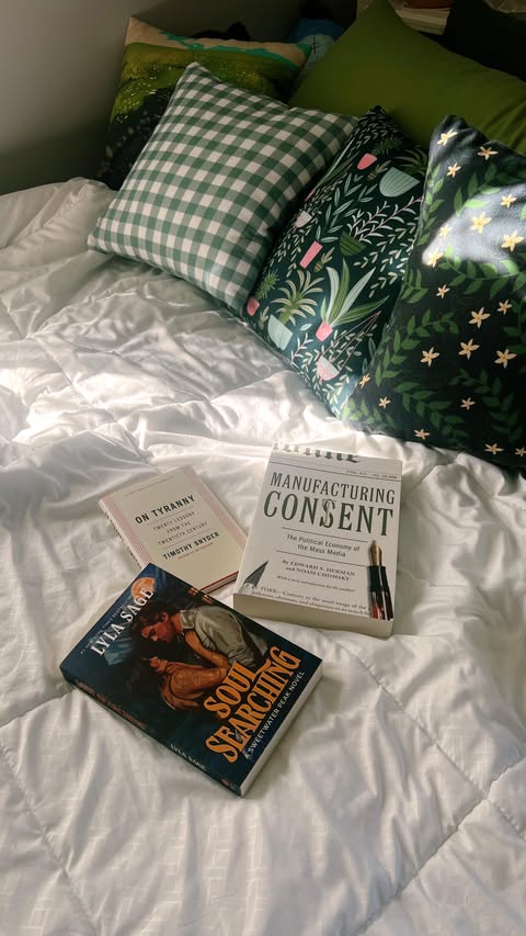 Instagram post by @storiesforcoffee for Crown Publishing. Caption reads: 3 books to add to my never-ending TBR pile....