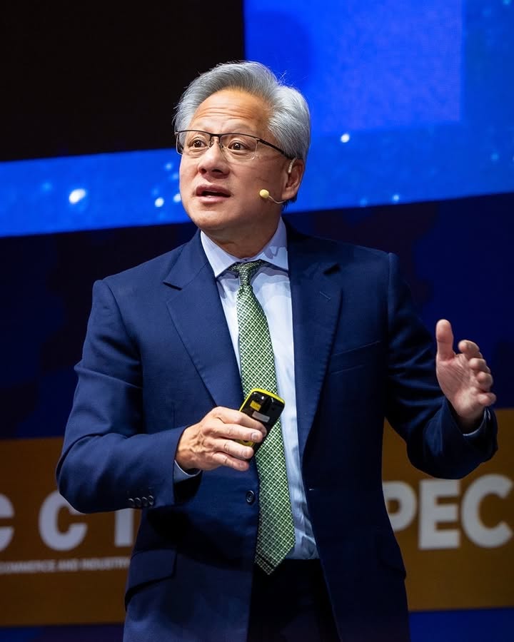 Instagram post by @nvidianewsroom for NVIDIA. Caption reads: Big moments for NVIDIA at #APEC2025!

Jensen Huang....