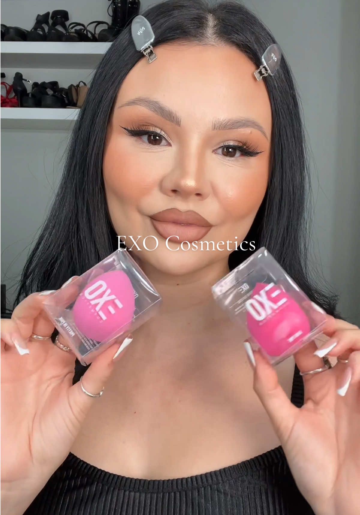 TikTok post by @keekittykimm for EXO Cosmetics. Caption reads: The perfect combo 💖 @EXO Cosmetics @Estée Lauder....